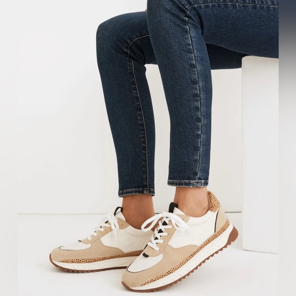 Madewell Kickoff Trainer Sneakers in Leather and Spot Dot Calf Hair W8 - Picture 1 of 9